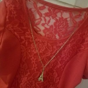 Coral lacy casual top